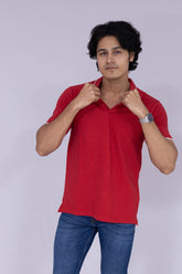 Red polo T-shirt with white tipping details